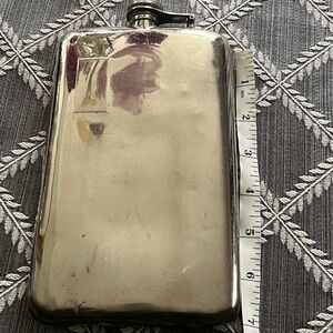 Polished Stainless Steel Hip Flask - Silver Tone vintage antique flask